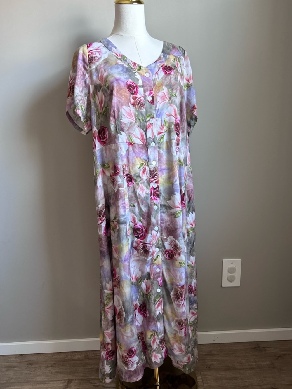 Blue Sky Morgan midi Dress Norwich Linen Bamboo pretty Floral watercolor flowers - Picture 6 of 13